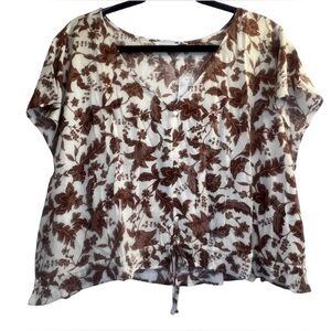 Reitmans Cropped Blouse Button Down Sleeveless V-Neck Cream Brown Size 3X NEW